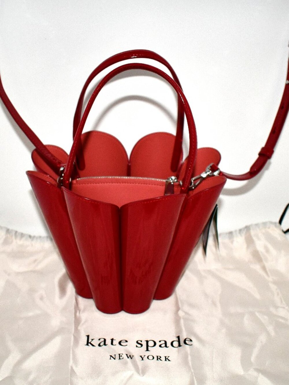 Kate Spade the Spade Patent Leather Bucket Bag in Dark Scarlet #KN302 NWT - Picture 3 of 9